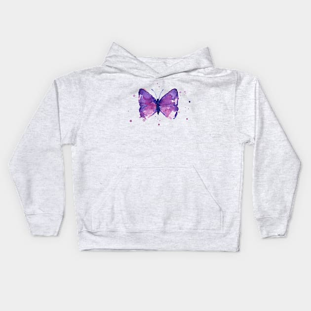 Purple Butterfly Watercolor Kids Hoodie by Olechka